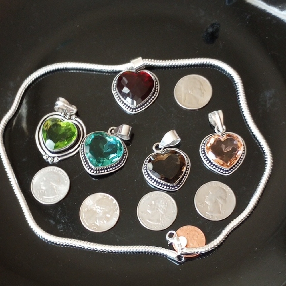 925-Sterling Silver - Necklace Set w/ -5-  INTERCHANGEABLE  HEART PENDANTS!